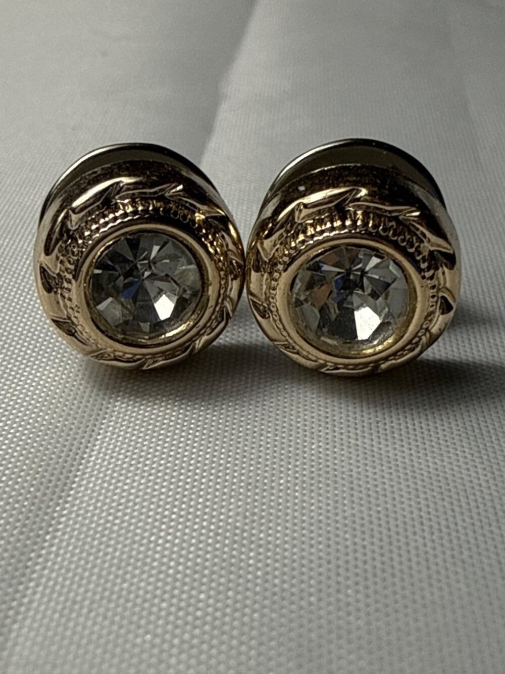 Gold and Silver Rope Textured Lapel Pins Clear Crystal Rhinestone Retro